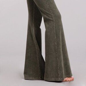 Chatoyant Mineral Wash Bell Bottoms Dark Moss Large